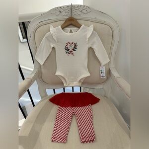 🤶 Baby 6 Mth 2 Piece Christmas Outfit “Merry & Bright” With Tulle Skirt NWT